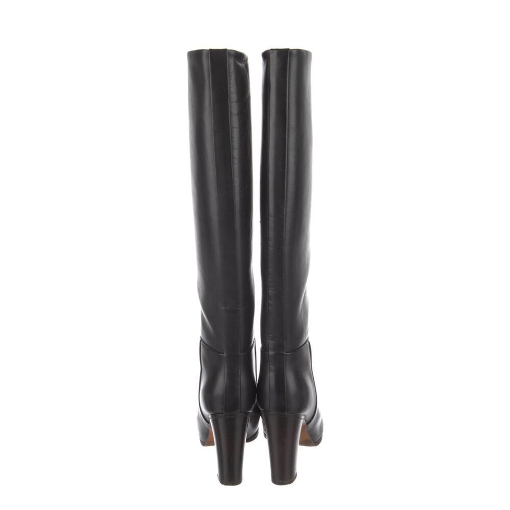 Celine Leather Knee-High Boots US 6 | IT 36 Black Semi-Pointed Toes Block Heels - Picture 4 of 5